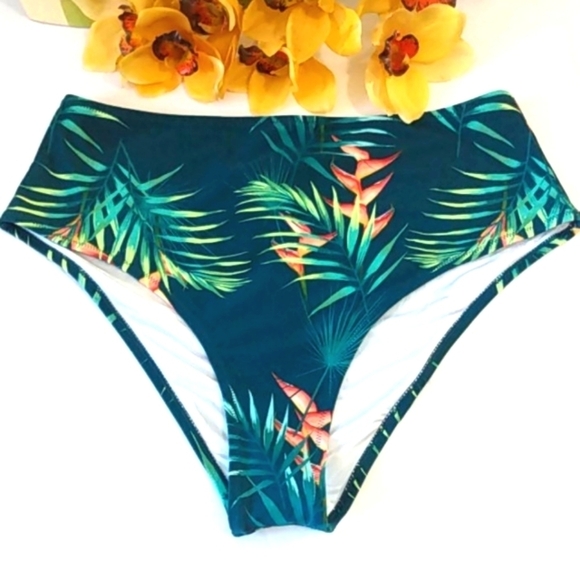 CUPSHE GREEN TROPICAL FLORAL HIGH WAISTED BIKINI BOTTOMS SIZE XXL NWT - Picture 6 of 8